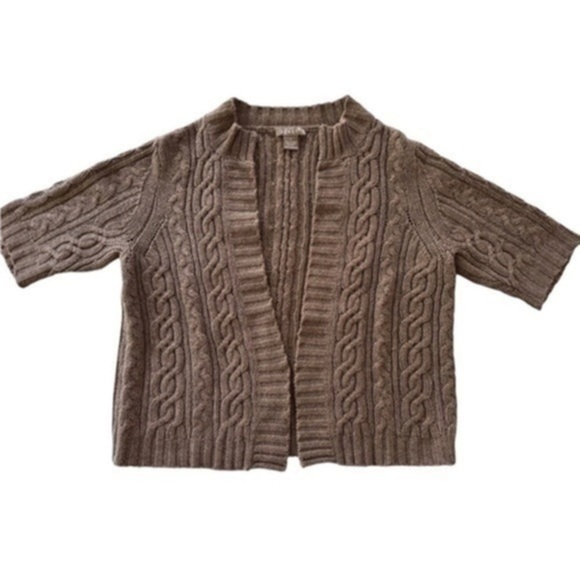 CASHMERE KENAR SHORT SLEEVE CABLE KNIT CARDIGAN LARGE - Picture 1 of 11